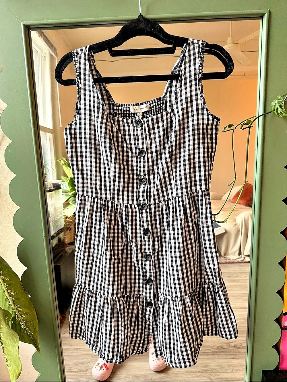 Jack + Avery Gingham Mini Dress in Black & White Size Small Like New